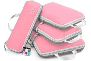 OlarHike 4 Set Compression Packing Cubes for Suitcases,Travel Essentials, Lightweight Luggage Travel Organizer Bags, Expandable Travel Cubes for Carry-on Suitcases (Pink)
