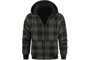 Winter Fleece Liend Jackets for Men Full Zip Up Checkered Sherpa Jacket Thicken Plus Size Outdoor Coats