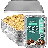 FUNSTITUTION Full Size Large Aluminum Foil Pans (20 Pack) - Full Size Large 21x13 Tin Foil Pans with High Heat Conductivity - Disposable Cookware For Baking, Grilling, Cooking, Storing, Prepping