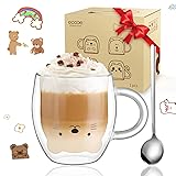ecooe Cute Bear Mug Glass Coffee Cup 9.8oz Double