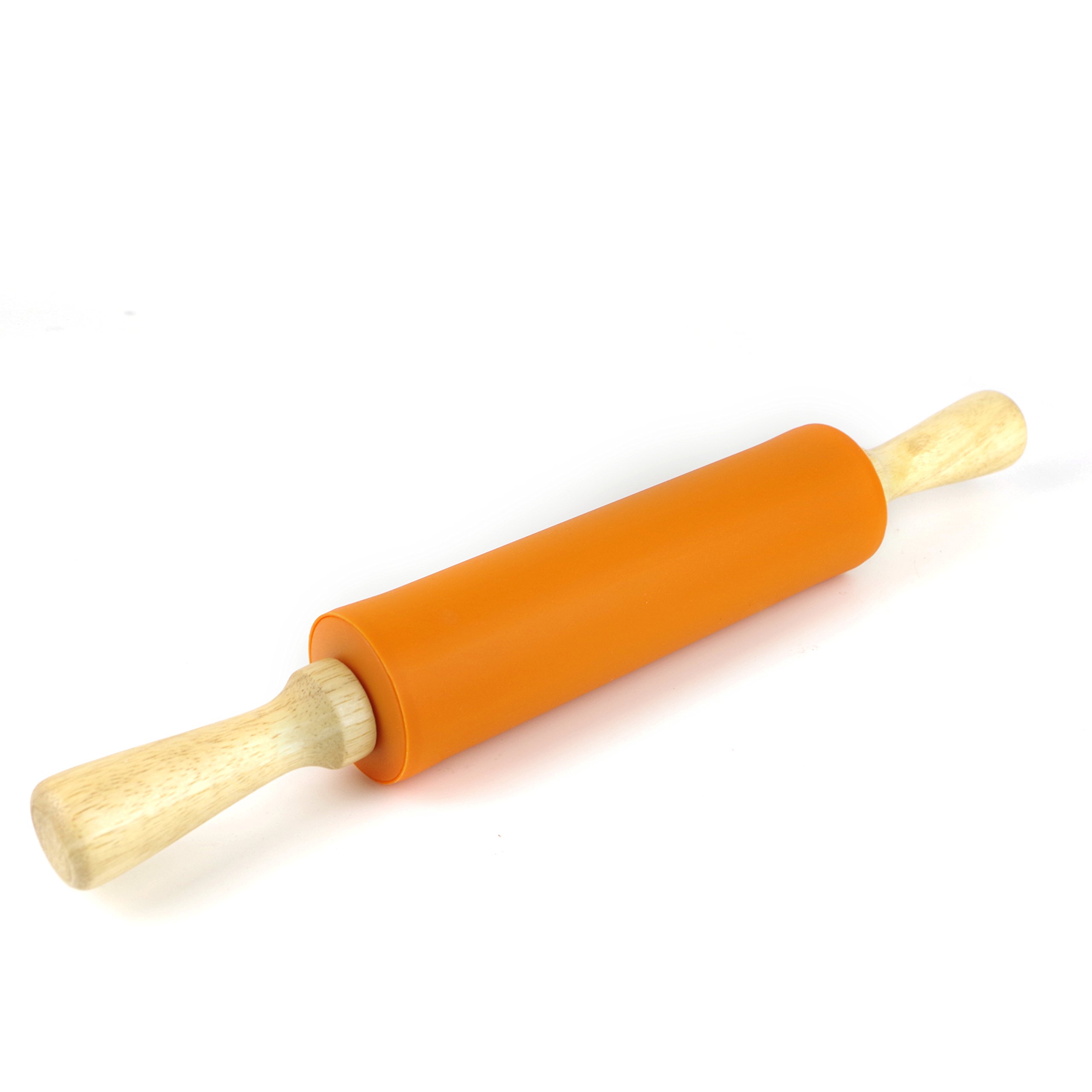Remeel Silicone Rolling Pin Non-Stick Surface Wooden Handle (Orange, 15 inch)