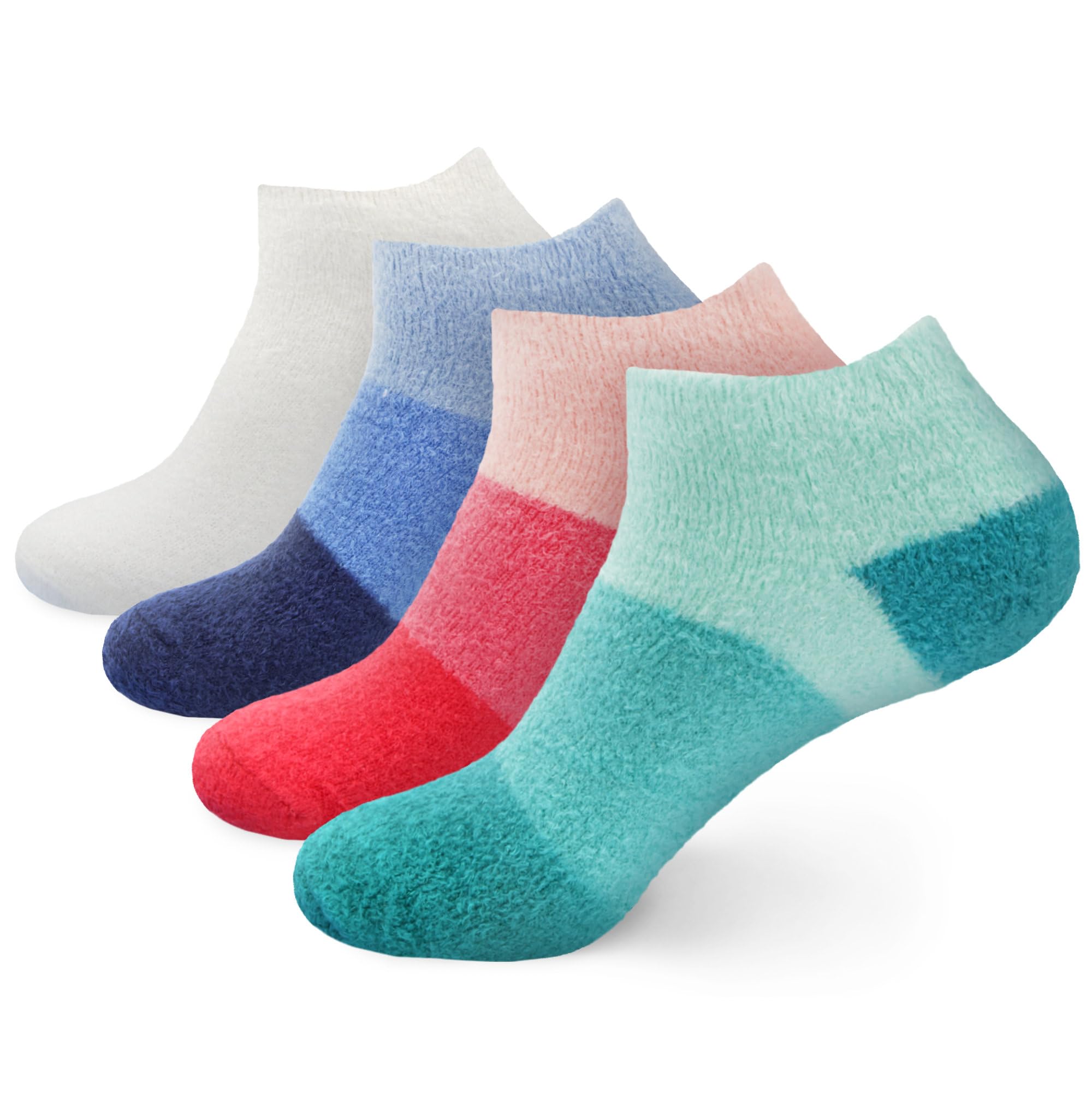 BambooMN Women's Small Super Aloe Infused Fuzzy Nylon Socks - Assortment B (4 Pairs) - X-Large (UK Size 7-11)