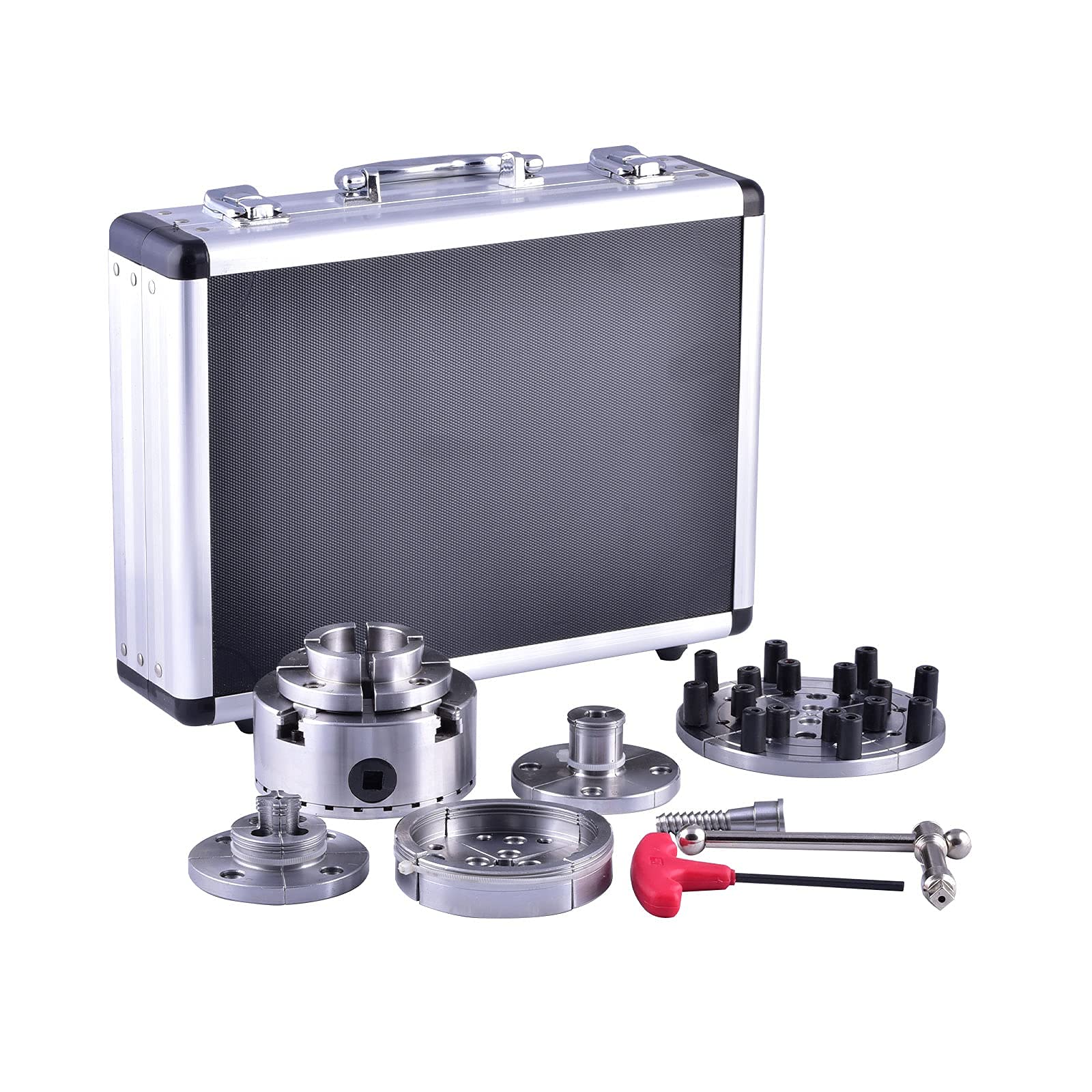 Photo 1 of CKS375 Wood Lathe Chucks, 3.75" 4-Jaw Self-Centering Scroll Chuck with 1" x 8TPI Thread Woodworking Turning Tools Set Include(3.75 Gear Chuck,5 Interchangeable Jaws, 1 Wood Screw)