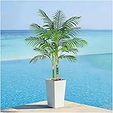 Artificial Palm Tree Indoor Plant Tall Fake Tropical Palm Tree in Pot with Real Bark Design Faux Areca Palm Tree for Home Office Living Room Bedroom Farmhouse Modern Outdoor Decor (13 Leaves 5 FT)