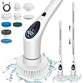 Electric Spin Scrubber, Upgrade Cordless Cleaning Brush with 9 Replaceable Cleaning Brush Heads, 3 Rotating Speeds, LED Displ