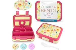 kinsho Bento Lunch Box for Kids Toddlers Girls, 4 Portion Sections Secure Lid, Microwave Safe BPA Free Removable Tray, Pre-School Kid Daycare Lunches Snack Container Ages 3 to 5, Cute Summer