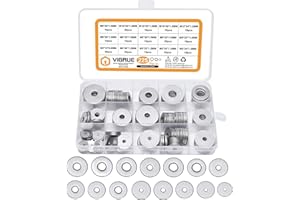 VIGRUE 304 Stainless Steel Flat Washers Set Washers Hardware Assortment 225 Pieces -15 Sizes M3 M4 M5 M6 M8 M10 M12