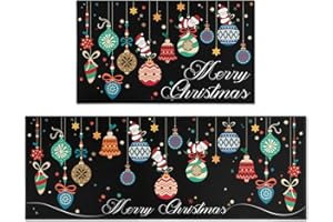 Fuoxowk Christmas Kitchen Rugs and Mats - Black Santa Claus Christmas Rugs and Mats Non Skid Washable,Holiday Low Profile Floor Mat Merry Christmas Decorations for Home Kitchen,Colorful Xmas Decor