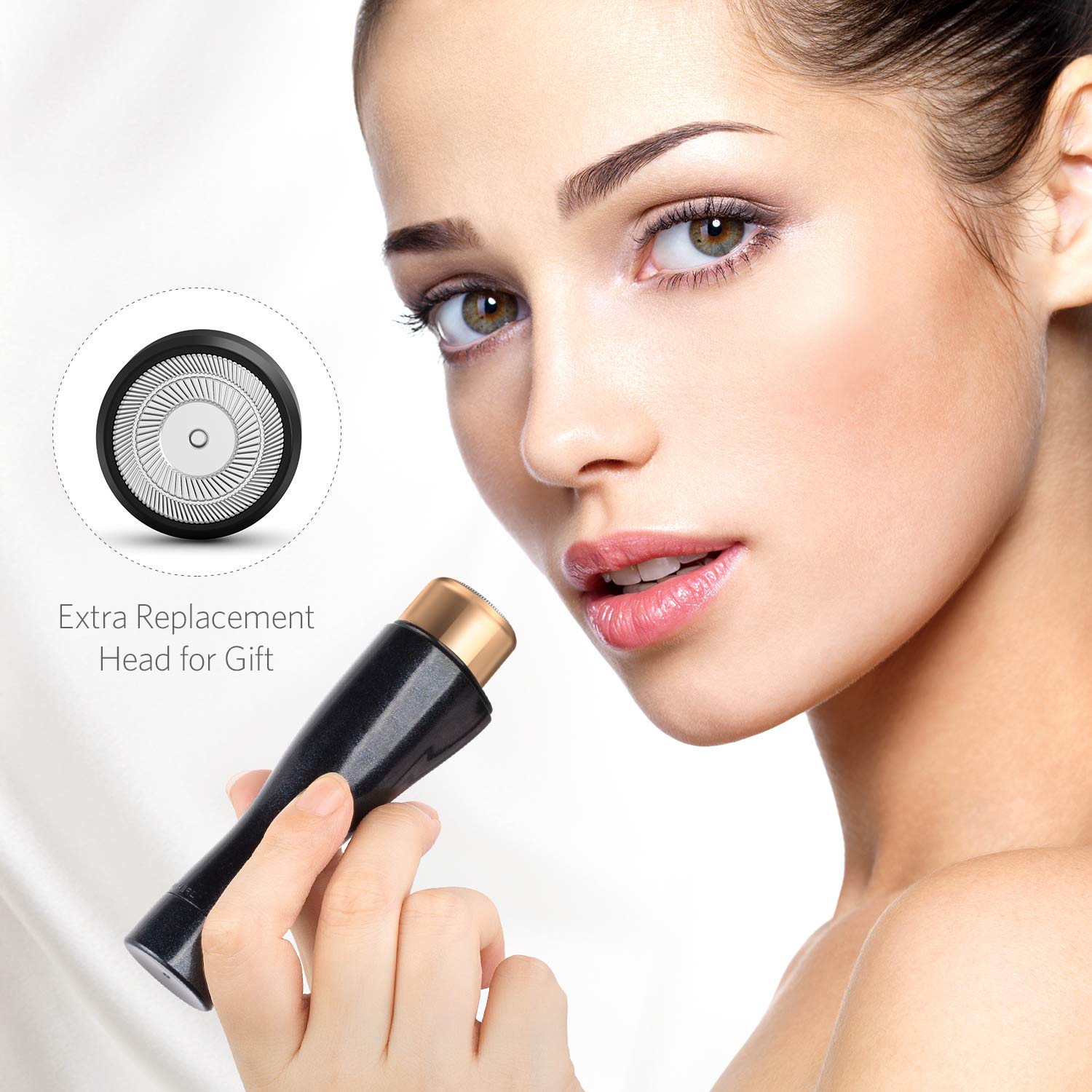 Damenrasierer für Gesicht, Gesichtshaarentfernerelektrischer schmerzloser Elektrorasierer mit LED-Licht, Sterne-Schwarz