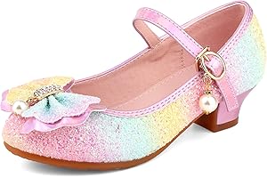 ANBIWANGLUO Girls Sequin Shoes Princess High Heel Shoes Kids Party Pumps