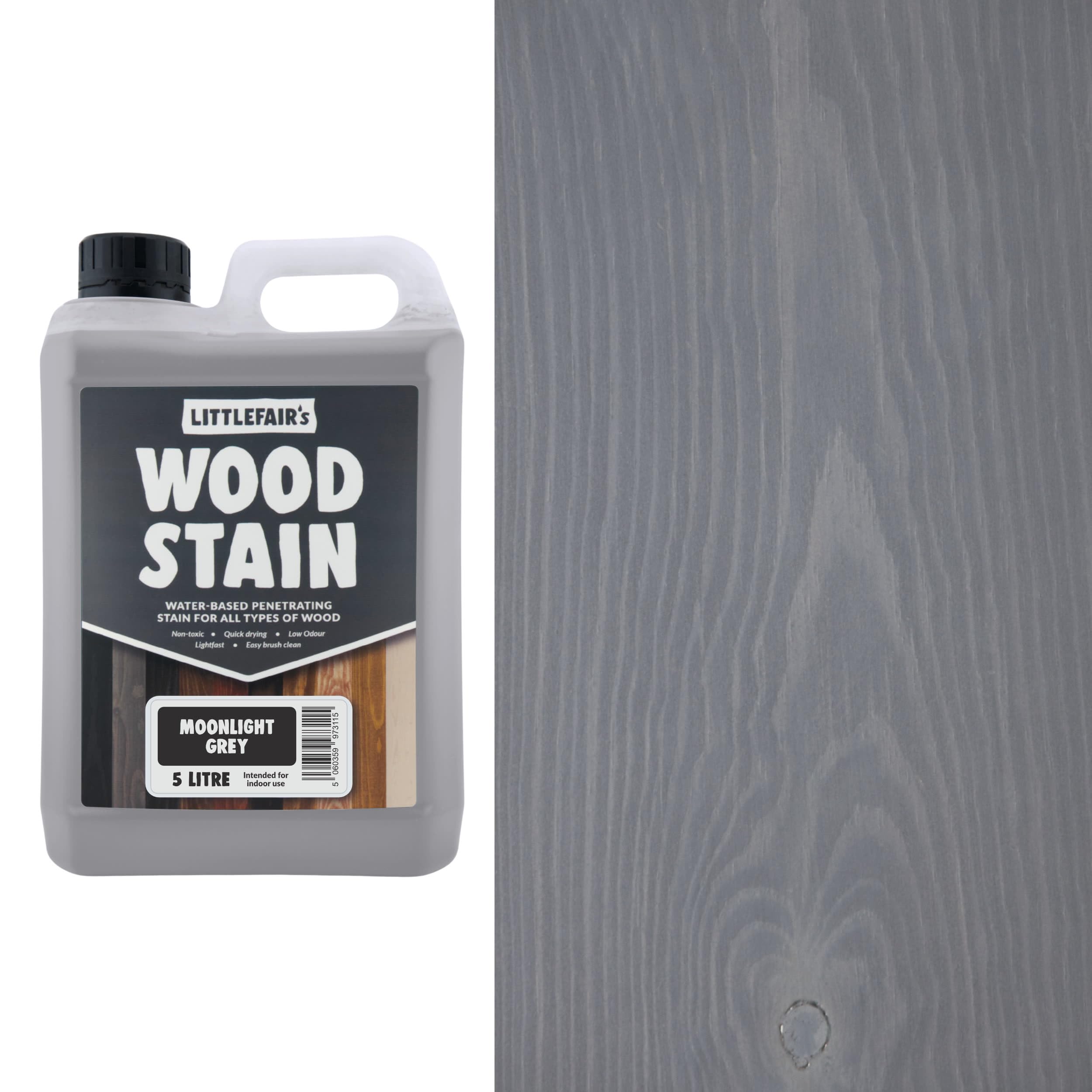 Littlefair's Wood Stain Water-Based - (Moonlight Grey) – Non-Toxic, Eco-Friendly & Quick Drying - Easy-to-Apply, Concentrated Formula for All Wood Types – 5 LTR