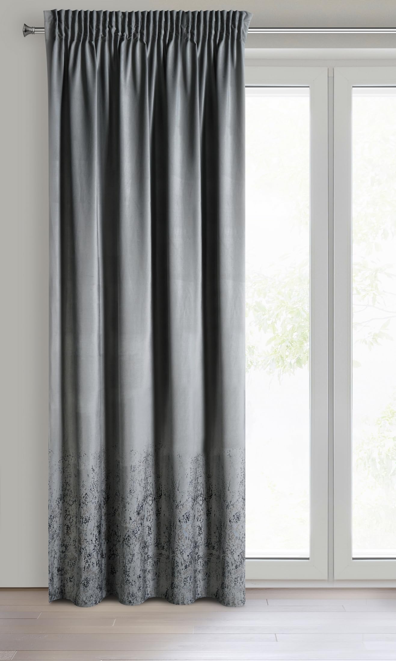 Eurofirany MIRELA Velvet Curtain, Velvet Curtain with Ruffle Tape, 1 Piece, Golden Pattern, Blackout, Glamour, Elegant Curtain for Living Room, Bedroom, 140 x 270 cm, Dark Grey