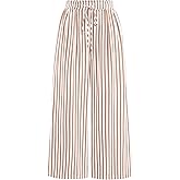 PRETTYGARDEN Womens Pants Elastic Waist Floral Lightweight Palazzo Pants for Women Casual Lounge Wide Leg Pants Woman