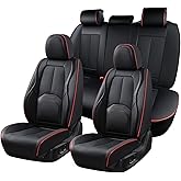 Coverado Car Seat Covers Full Set, Premium Nappa Leather Seat Covers for Car, Waterproof Car Seat Protector with Lumbar Support, Car Seat Cover Universal Fit for Most Cars SUV Truck(Black&amp;Red)