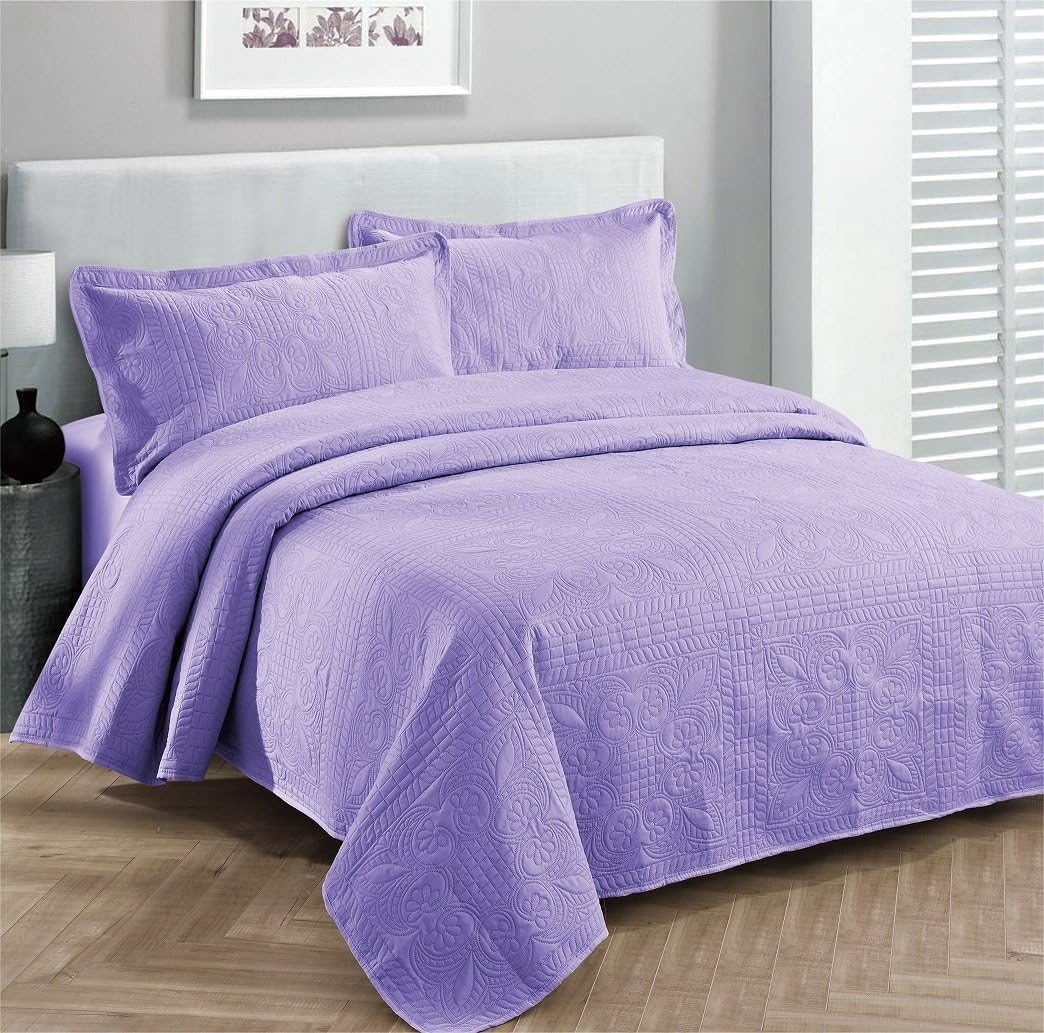 Fancy Collection Luxury Bedspread Coverlet Embossed Bed Cover Solid Lavender New Over Size 118"x106" King/California King