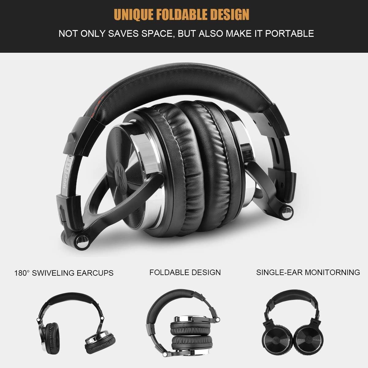 OneOdio Adapter-Free Closed Back Over Ear DJ Stereo Monitor Headphones, Professional Studio Monitor & Mixing, Telescopic Arms with Scale, Newest 50mm Neodymium Drivers - Black: Electronics