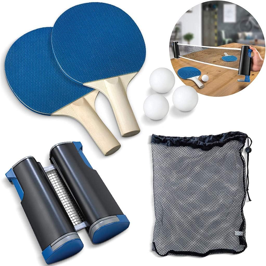 Portable Table Tennis Sets, Retractable Table Tennis Nets with 2 Bats and 3 Balls - Kids Adults Indoor/Outdoor Game Party Games Ping Pong Game for School, Home, Office