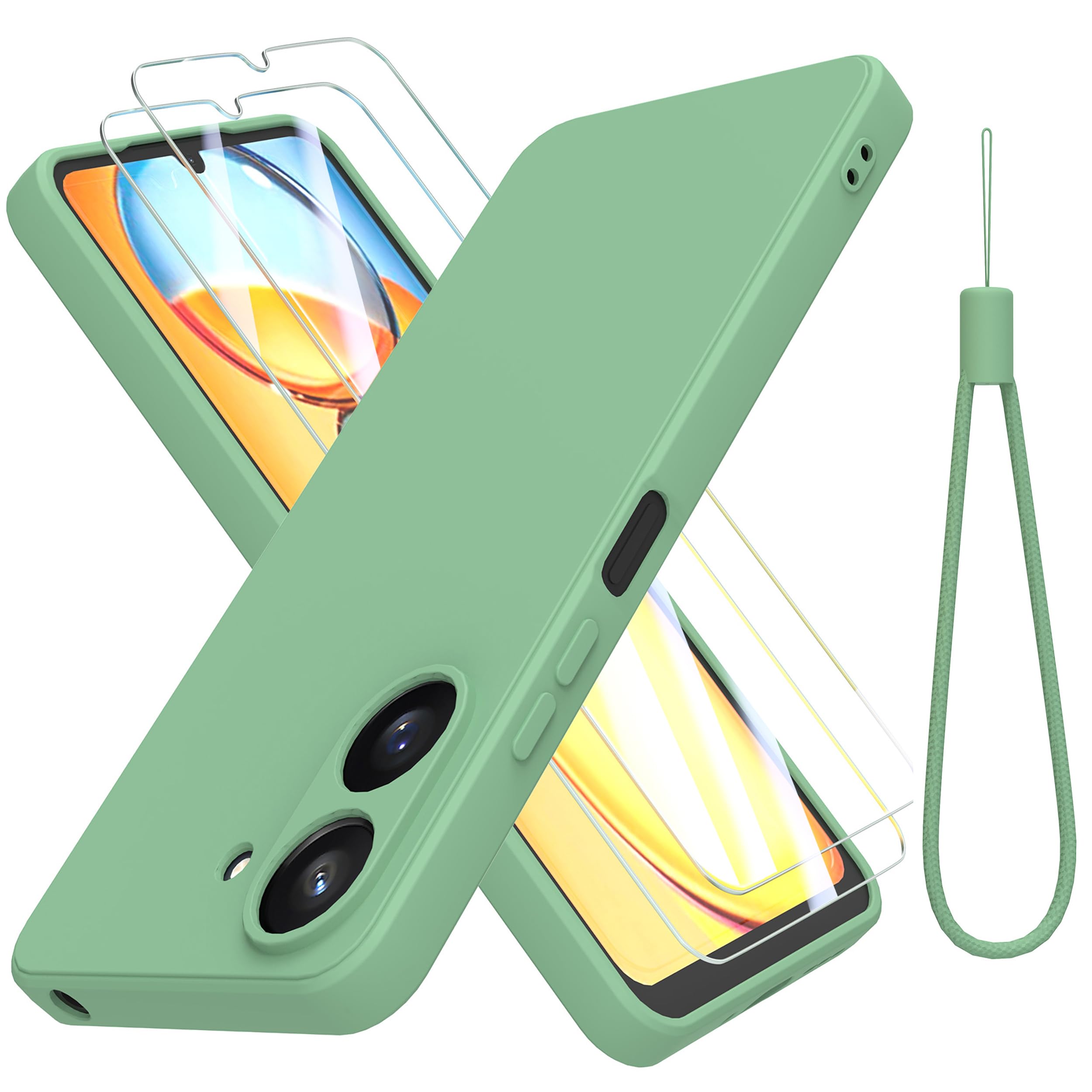 THIYUFUNS Case for Xiaomi Redmi 13C 4G with 2 Tempered Glass Screen Protector, Redmi 13C Case Silicone Slim Fit Shockproof Anti-Scratch Compatible with Xiaomi Redmi 13C 4G - Green