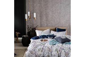 Cupocupa Duvet Cover Set, Queen, Microfiber, White Paisley Pattern, Boho Floral, 3 Pieces