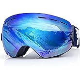 EXP VISION Snowboard Ski Goggles Men Women Youth, Anti Fog OTG Winter Snow Goggles Spherical Detachable Lens (Blue)