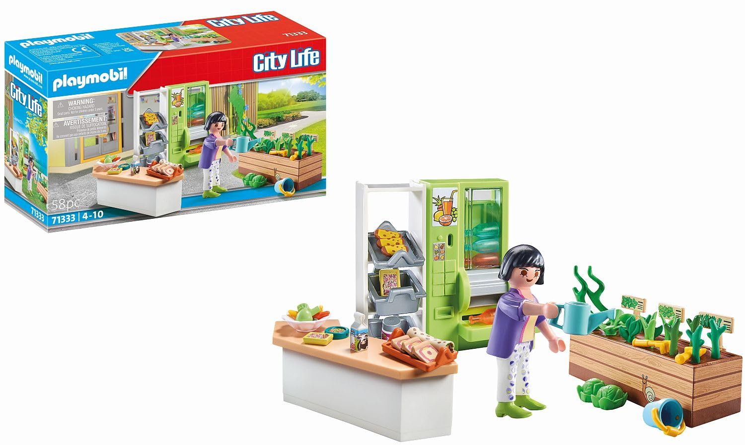 Playmobil 71333 City Life Lunch Kiosk, vending stand with fillable bottle machine, fun imaginative role play, playsets suitable for children ages 4+