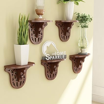 Home Sparkle Engineered Wood Carved Shelf Set (25 cm x 11.5 cm x 20 cm, Brown, Set of 5)