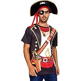 Ibeauti Pirate Costume Mens Priate T-shirt Skull Hat Eye Patch Coin Necklace Funny Pirate Accessories Set for Halloween