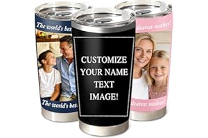 Personalized Tumbler with Photo Logo Text, 20 Oz Custom Stainless Steel Coffee Mug with Lid & Straw, Bulk Tumblers for Employ