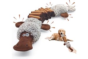 BUYPOW Squeaky Dog Toys, Interactive Tug of War Puppy Toys, Funny Plush Dog Chew Toys, Stuffed Dog Toys for Small,Medium and Large Dogs - Platypus