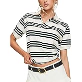 Women's Summer Polo Shirts Casual Striped Print Lapel Collar Short Sleeve Tops Streetwear Aesthetic Clothes