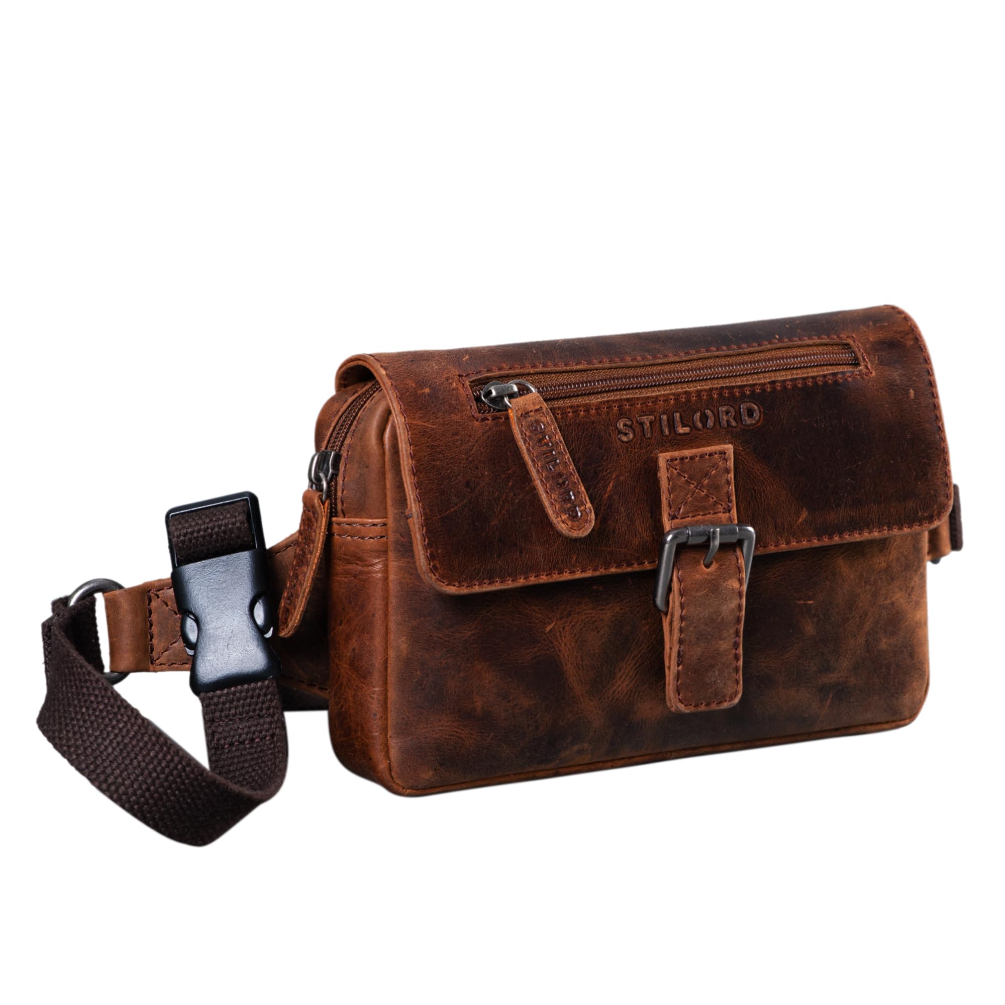 STILORD "Ian" Vintage Belt Bag Leather Men Women Waist Bag Bumbag for Festival Travel Party Concert Pouch Bag Fanny Pack in Genuine Leather Colour:Zamora - Brown