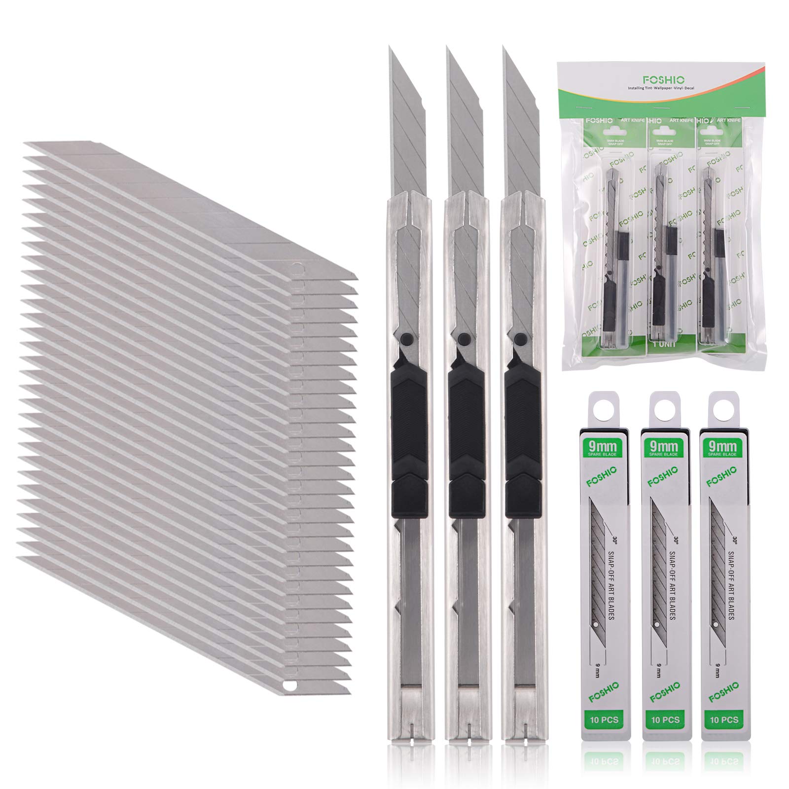 FOSHIO Utility knife Retractable with 30 Degree Snap Off Blade 9MM