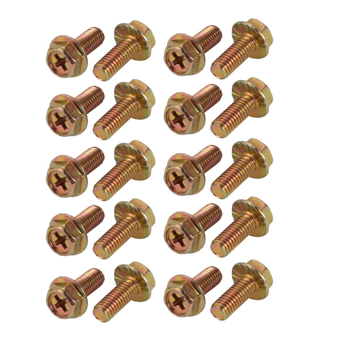 Sourcingmap 20Pcs M5x12mm Yellow Zinc Plated 4.8 Grade Phillips Drive Serrated Flange Hex Head Bolt