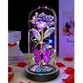 Fvawe Valentines Day Gifts for Her, Valentines Rose Flowers Gifts, Birthday Gifts for Women, Galaxy Crystal Light Up Rose in A Glass Dome, Valentine Day for Her Women Mom Girlfriend, Purple Butterfly