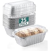 NEEBAKE 25 Pack 6x3.5x2 Disposable Aluminum Loaf Pans with Lids - 1 Lb Mini Loaf Pans, Small Aluminum Tin Foil Baking Pan, Food Containers for Baking, Cakes, Bread, Meat, Loaves