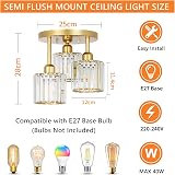 Rayofly Modern Crystal Chandeliers Ceiling Light 3-Lights Gold view 3