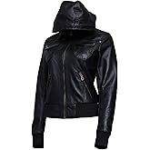 Artistry Leather Womens Genuine Lambskin Leather Motorcycle Jacket with Removable Hood Black - Hooded bomber jacket