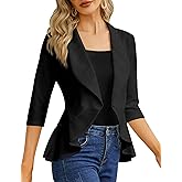 KOJOOIN Womens Casual Blazer Sleeve Open Front Ruffle Work Office Cardigan Jackets Suit