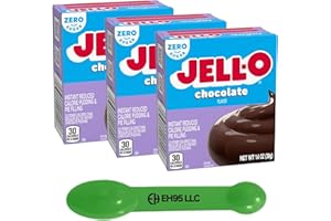 EH95 LLC (Pack of 3) Jell-O Chocolate Flavor Zero Sugar Instant Pudding and Pie Filling Mix 1.4 oz - 2 in 1 Measuring Spoon Included