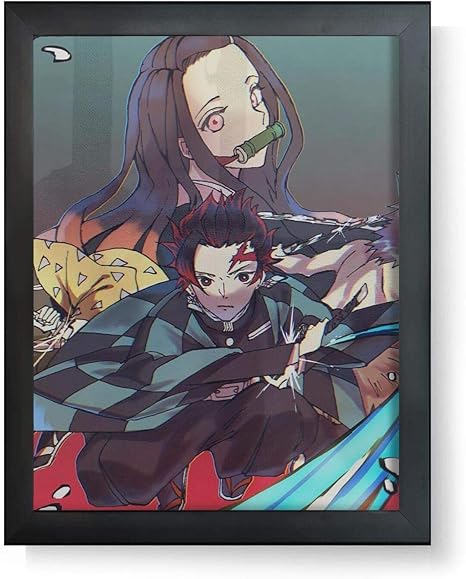 Amazon Co Jp エル 鬼滅の刃 スリーピースフレームレス塗装壁の絵水彩画額縁なし ホーム オフィス 部屋ギフト ホーム キッチン