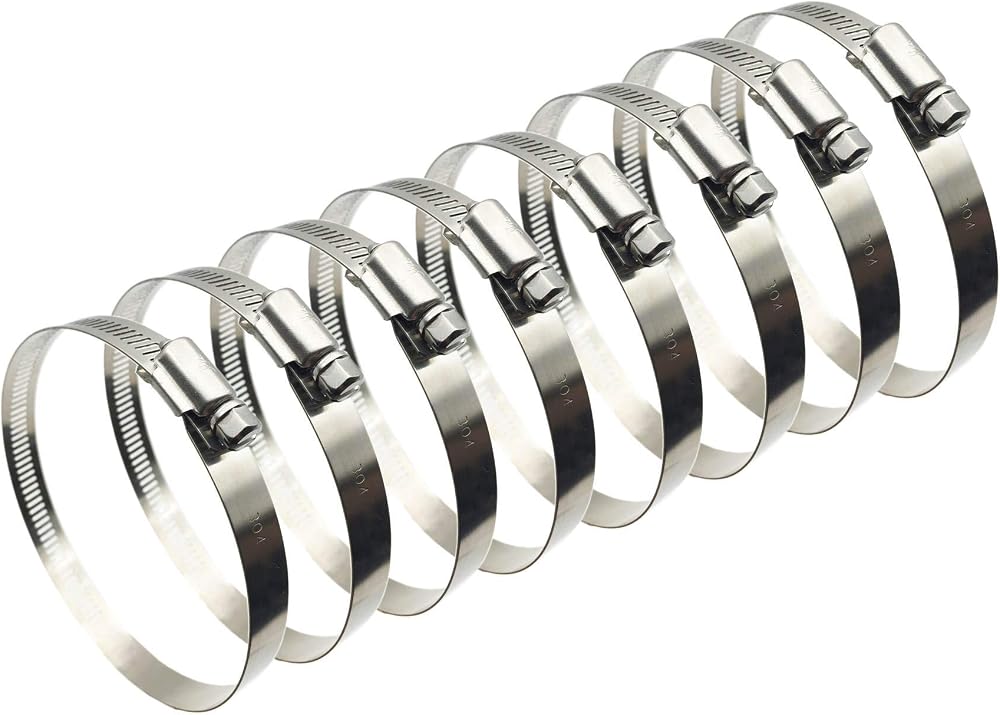 EesTeck 8Pcs 65-89mm Stainless Steel Hose Clips Duct Clamps Worm Drive