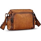 IVTG Genuine Leather Purse and Messenger Bag for Men Fashion Leather Shoulder Bag Briefcase Satchel Crossbody Bags Strap
