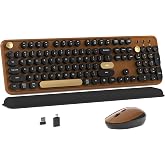 Colorful MPTOG Wireless Computer Keyboard and Mouse Combo (Black-Brown) | Retro Round Typewriter Keycaps, Power Switch, Ergonomic Design, 2.4GHz Wireless for Windows, Mac, PC