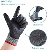 Donfri Cut Resistant Gloves Level 5 HPPE PU Palm Safety Work Gloves L view 6