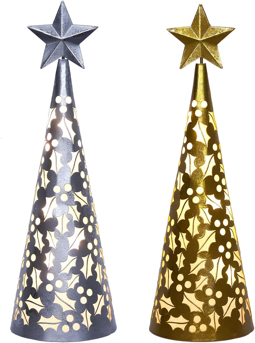 Trees - YEAHOME Christmas Decorations Indoor, Lighted Christmas Table Decor with Star and LED Lights Battery Operated Home Decor, Xmas Holiday Wedding Party Tabletop Desk Ornament, 2 Pack (Gold, Silver)