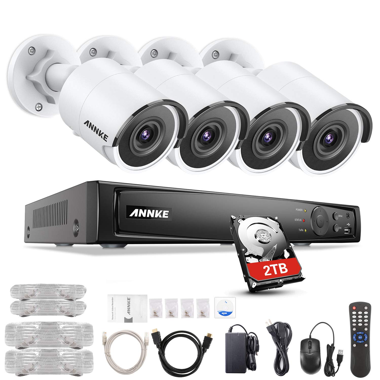 ANNKE CCTV Camera Systems HD 4K H.265 NVR Recorder w/ 4x 8MP Outdoor IP security Camera, All