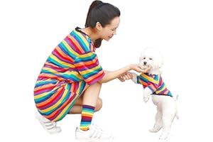 WIZ BBQT Cotton Dog Shirts for Small Medium Dogs,Dog T-Shirt with Rainbow Stripe,Matching Dog and Owner Clothes Separately Sold,Cat Apparel (for Pets, Pet M - Bust 15.7")