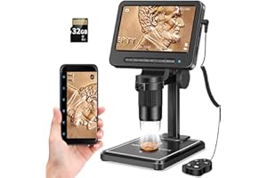 Coin Microscope 1200X with 32GB SD Card,Leipan 1080P Wireless LCD Digital Microscope with 8 LED Lights,PC View,Photo/Video Capture,Compatible with Windows iPhone Android iPad (MS2-5 inch)