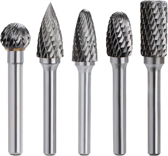 Double Cut Carbide Rotary Burrs Set 5PCS 6mm(1/4") Shank Solid