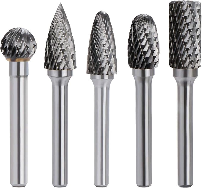 Double Cut Carbide Rotary Burrs Set 5PCS 6mm(1/4") Shank Solid